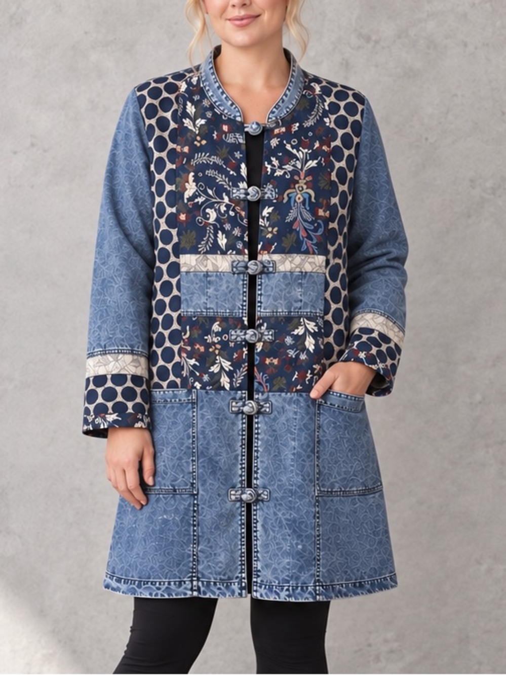 LA Blend XL Patchwork Tapestry Denim Art to Wear Boho Duster Jacket